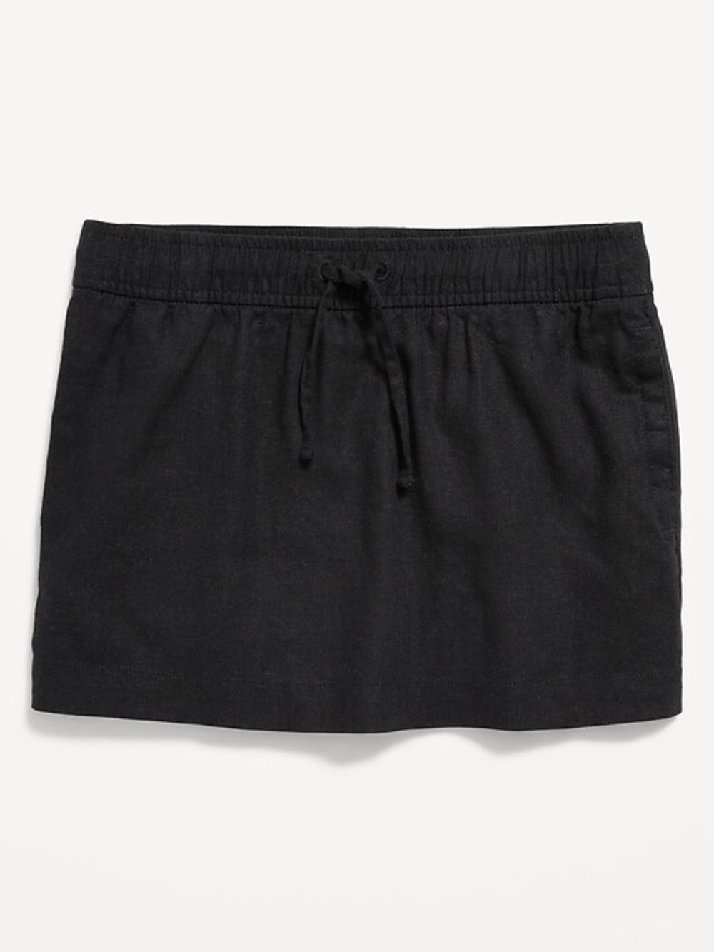 Classic Black Drawstring Linen Blend Skirt